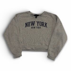 Forever 21 Gray New York Crew Neck Sweater Oversized Cropped Youth 14/16